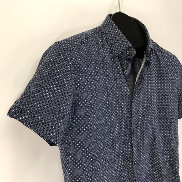 Ted Baker London Short Sleeve Button Down Shirt Men's Small Blue Geometric - Picture 4 of 12